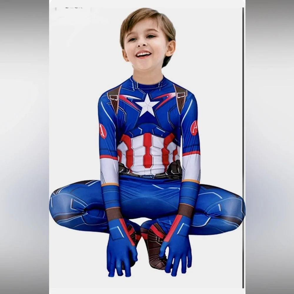 The Captain America Kids Bodysuit Superhero Costumes Lycra Spandex Size 9T 10T